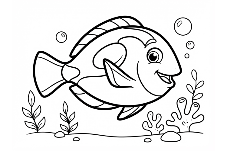 Cute Cartoon Fish Coloring Page for Kids Underwater Ocean
