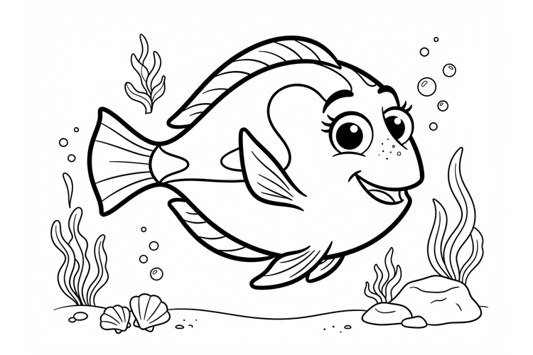 Cute Cartoon Fish Coloring Page for Kids Underwater Sea Life