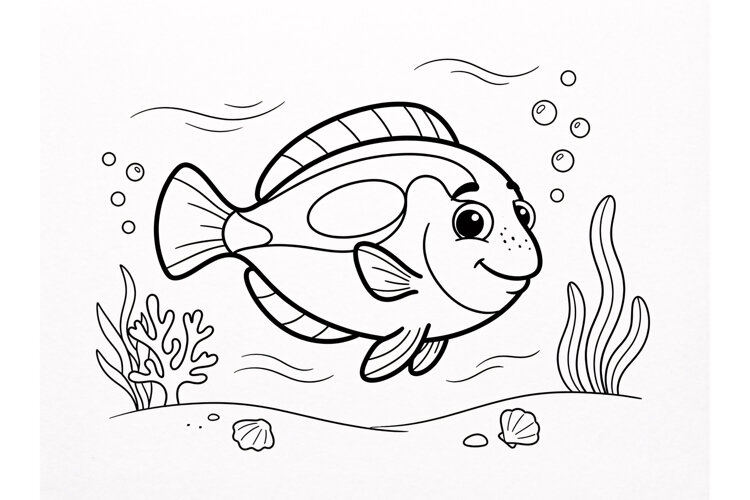 Cute Cartoon Fish Coloring Page for Kids Underwater Sea Life example image 1