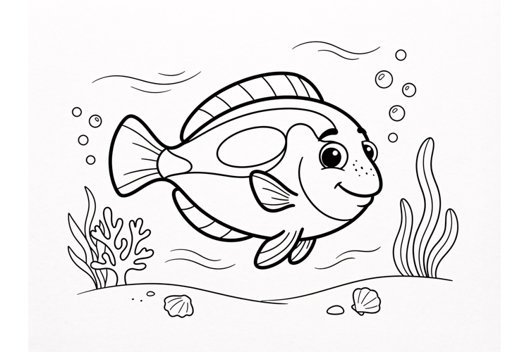 Cute Cartoon Fish Coloring Page for Kids Underwater Sea Life