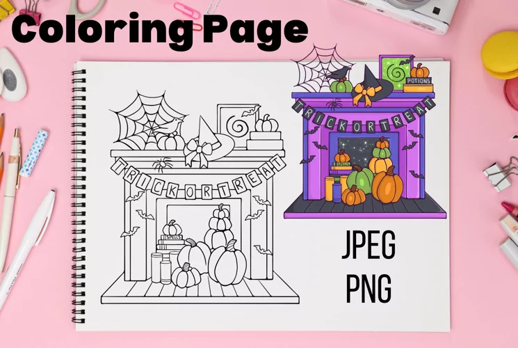Halloween Fireplace - Coloring Page