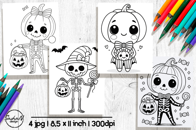 Cute Halloween kawaii coloring pages