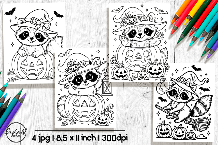 Cute Halloween raccoon coloring pages