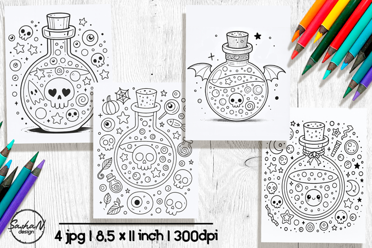 Cute Halloween coloring pages, Potion bottle clipart