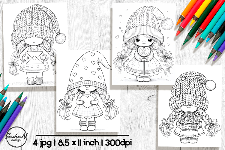 Valentine Gnome Coloring Pages, Gnomes Printable Coloring