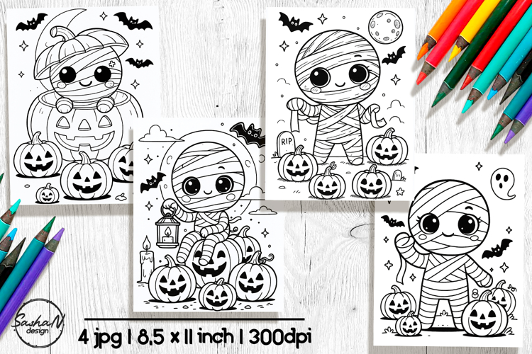 Cute mummy Halloween coloring pages