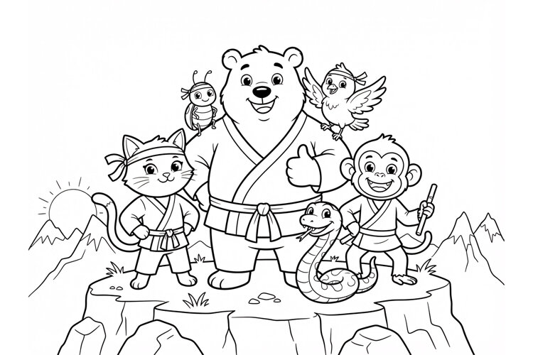 Animal Martial Arts Team Coloring Page for Kids example image 1