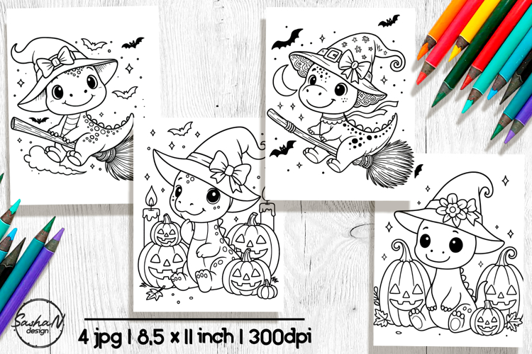 Cute Halloween dinosaur coloring pages