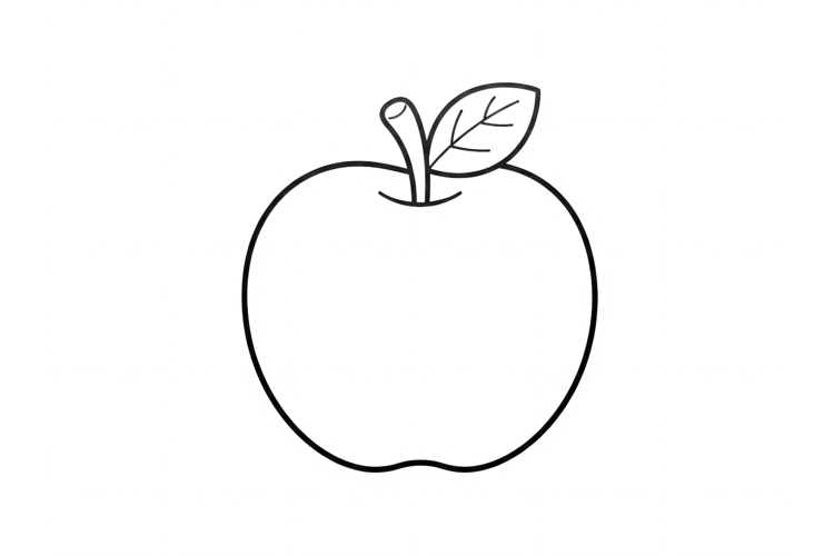 Simple Apple Line Art Drawing for Kids Coloring Page Isolate