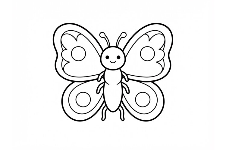 Cute butterfly coloring page for kids with simple black example image 1