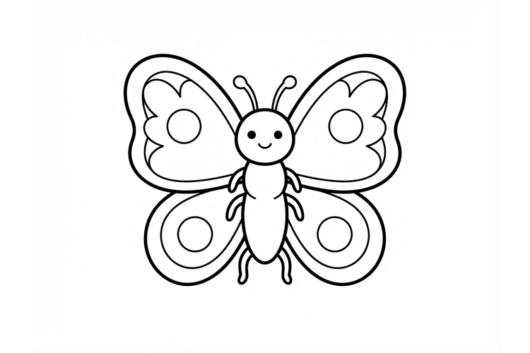 Cute butterfly coloring page for kids with simple black