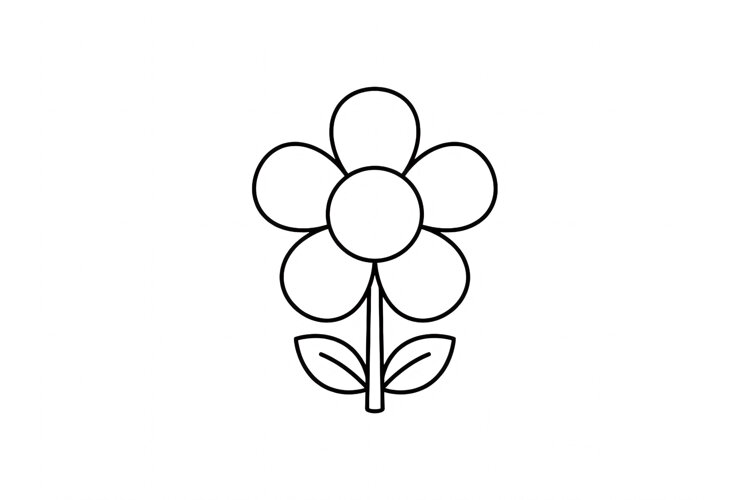 Simple flower coloring page for kids with bold black outline example image 1