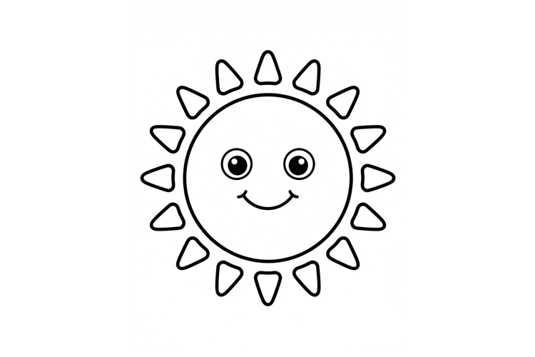 Cute Smiling Sun Coloring Page for Kids Simple Line Art example image 1