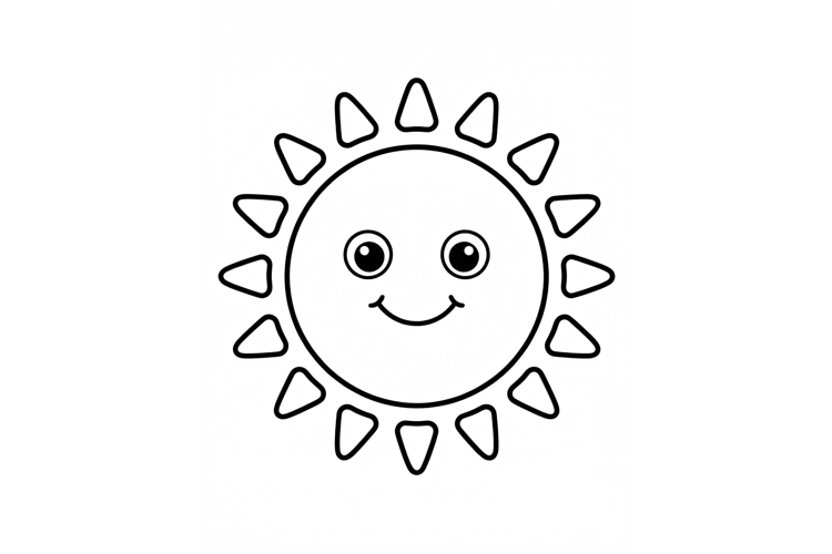 Cute Smiling Sun Coloring Page for Kids Simple Line Art