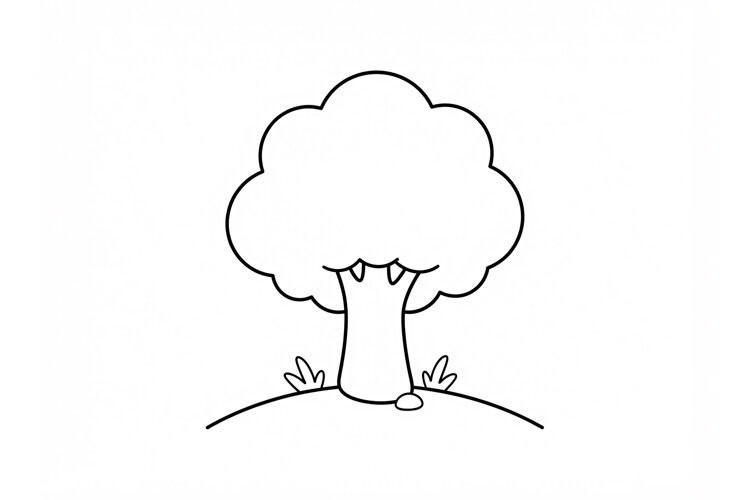 Simple tree coloring page for kids with black example image 1