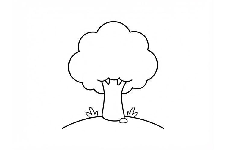 Simple tree coloring page for kids with black