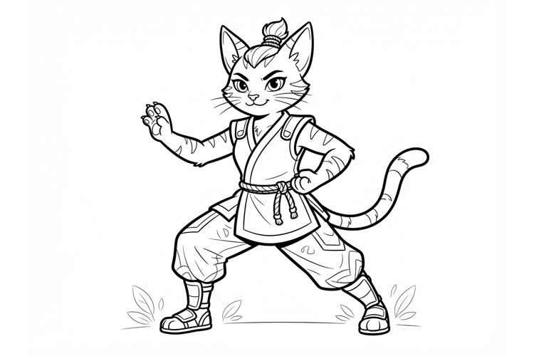 Warrior Cat Character Coloring Page for Kids, Cute Feline