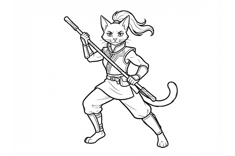 Warrior Cat Character Coloring Page for Kids and Adults Feat example image 1