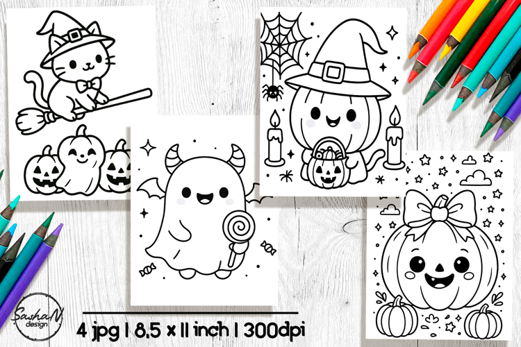 Cute Halloween kawaii coloring pages