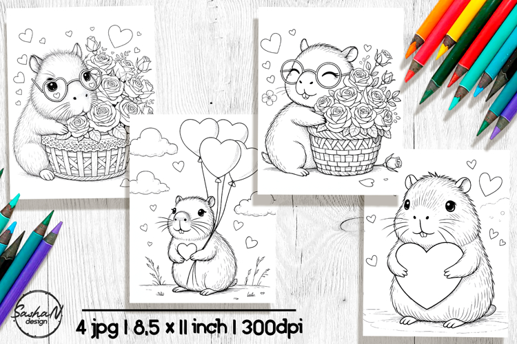 Cute Capybara Valentine Coloring Pages