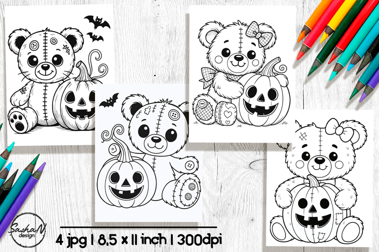 Cute Halloween coloring pages, Spooky bear png