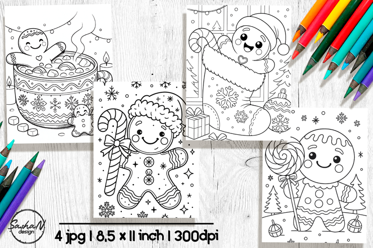 Christmas gingerbread man coloring pages for kids