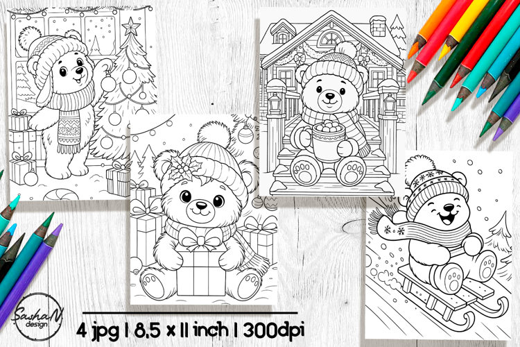 Christmas bear coloring pages for kids