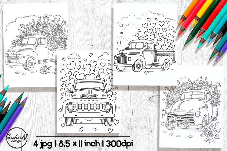 Valentines truck coloring pages