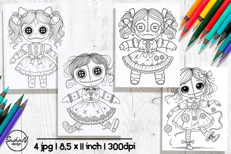 Cute Halloween coloring pages, Creepy doll clipart