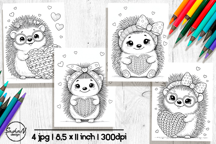Valentine Hedgehog Coloring Pages, Cute Animals Clipart