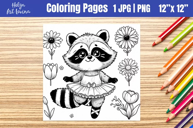 Raccoon Coloring Page. Kids coloring books