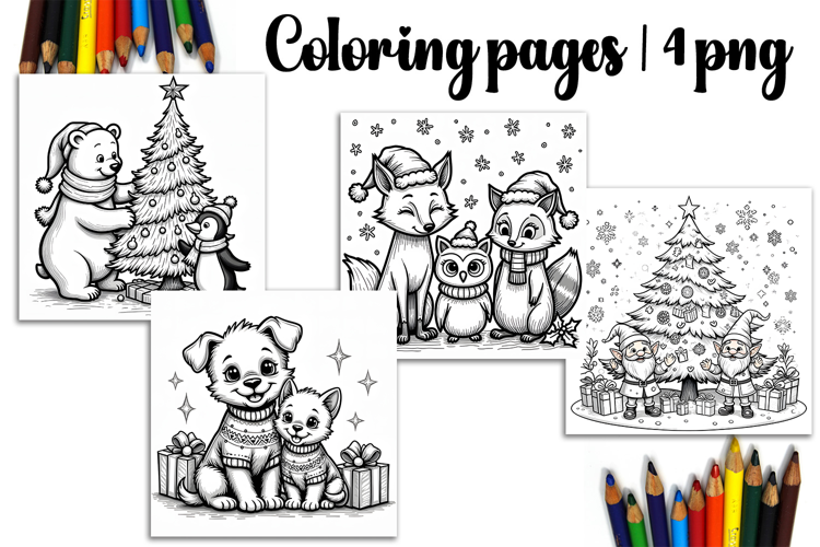 Christmas coloring page PNG, coloring book for kids