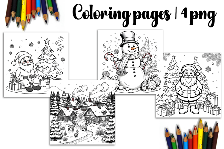 Christmas coloring page PNG, coloring book for kids