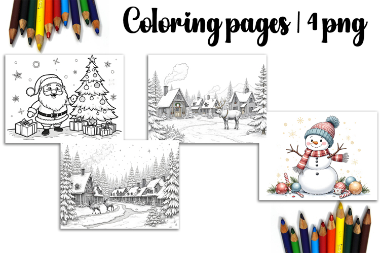 Christmas coloring page PNG, coloring book for kids