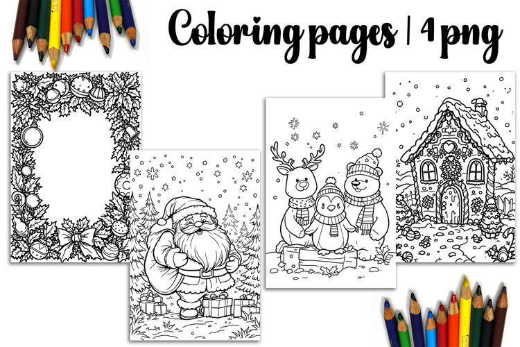 Christmas coloring page PNG, coloring book for kids