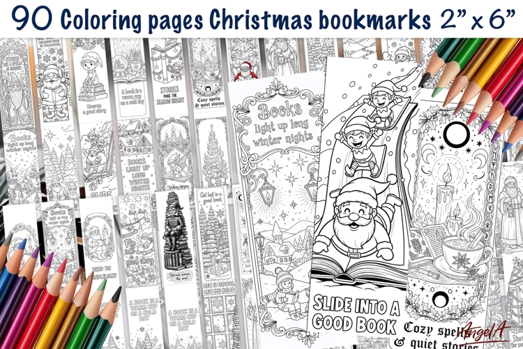Christmas coloring pages bookmark bundle, Winter printable