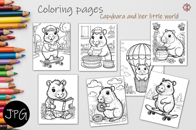 Coloring pages "Capybara and Her Little World"