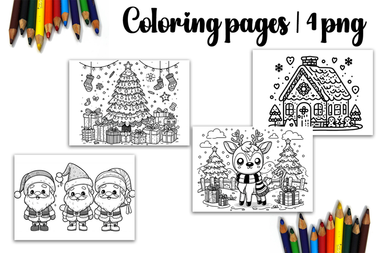 Christmas coloring page PNG, coloring book for kids