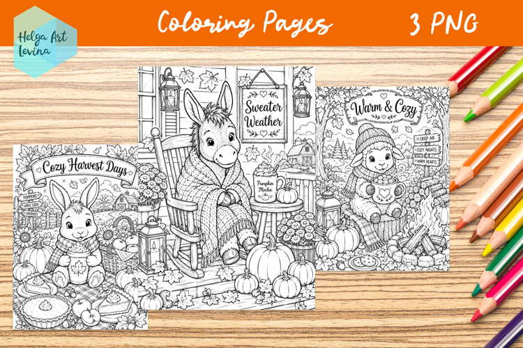Autumn Farm Animals. Coloring Pages