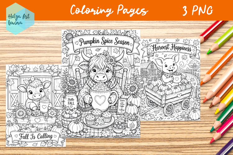 Autumn Farm Animals. Coloring Pages