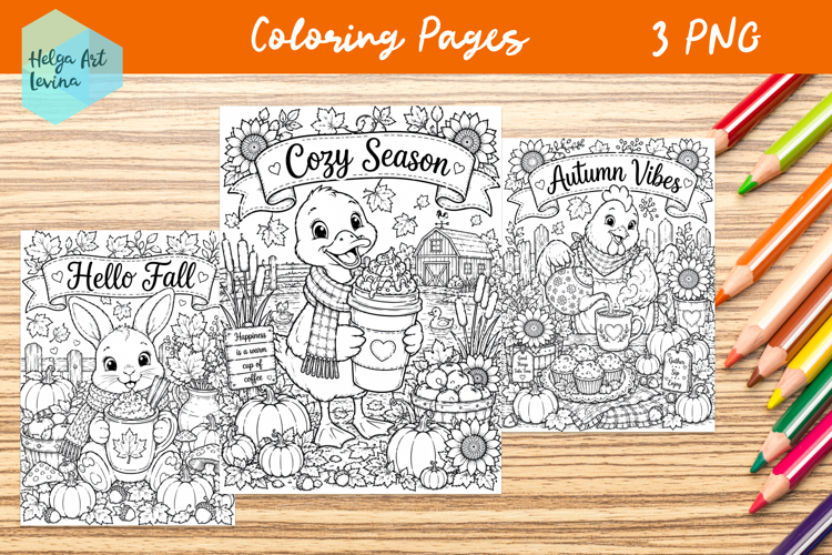 Autumn Farm Animals. Coloring Pages