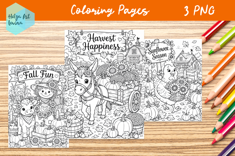 Autumn Farm Animals. Coloring Pages