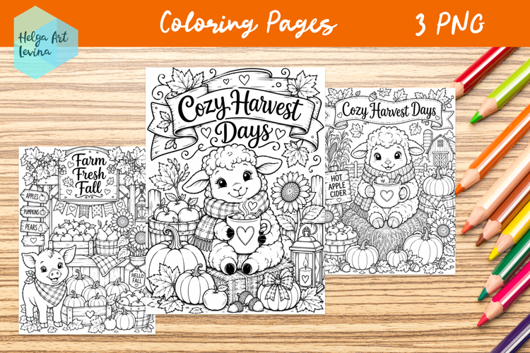 Autumn Farm Animals. Coloring Pages