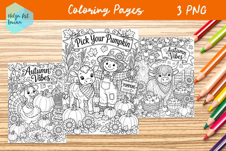 Autumn Farm Animals. Coloring Pages