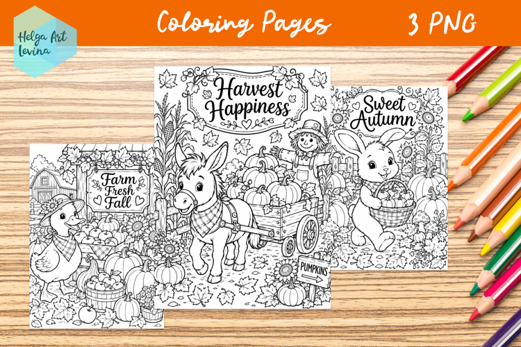 Autumn Farm Animals. Coloring Pages