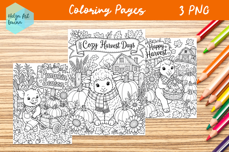 Autumn Farm Animals. Coloring Pages