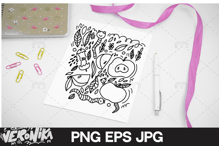 Coloring page | Apple & Pear Doodle Pattern