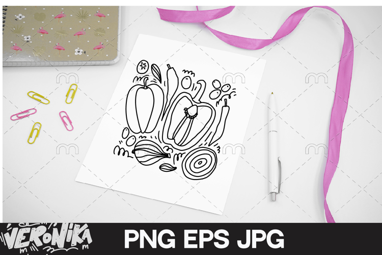Coloring page | Bell Pepper & Onion Doodle Pattern