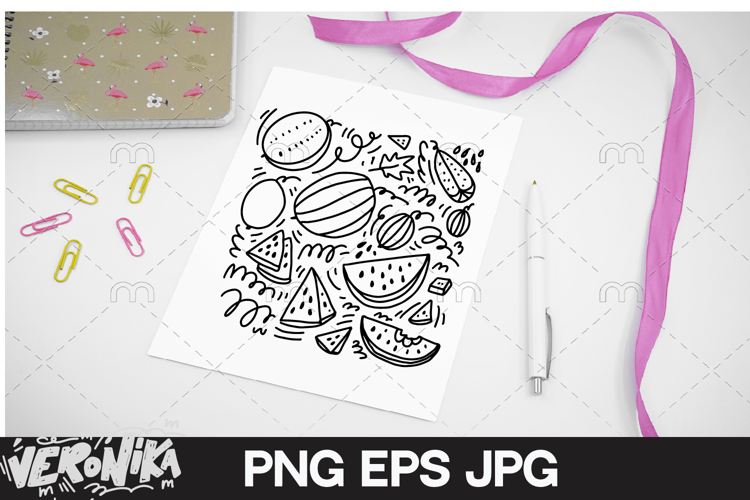 Coloring page | Watermelon Doodle Pattern