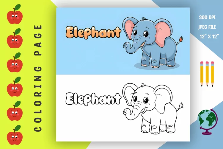 Elephant Coloring Page - Printable Animal Coloring Book